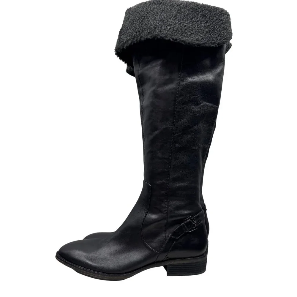 LOFT Black Leather Faux fur Knee high classic ridding boots Women's size 8M